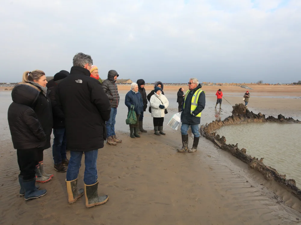 Tim McDonald giving a guided tour of the wreck of the Amsterdam at Bulverhythe.