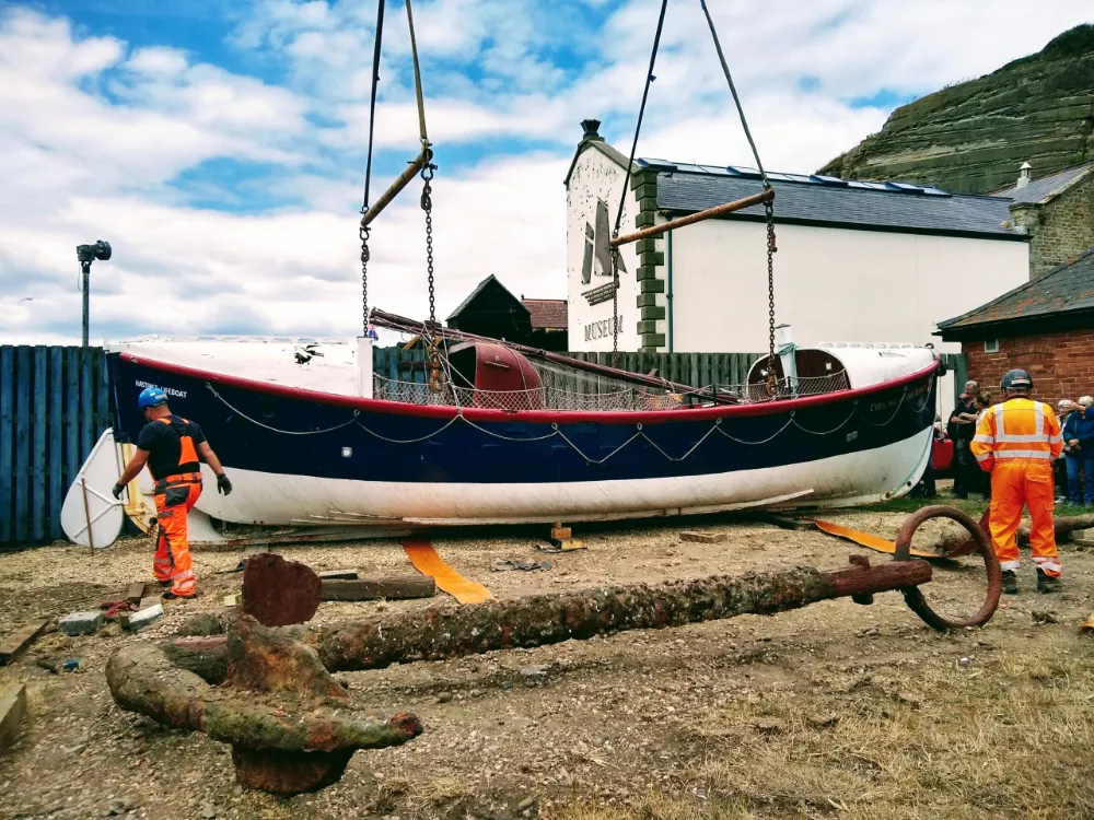 Historic lifeboats, the Cyril and Lilian Bishop and the Priscilla MacBean arriving at the Shipwreck Museum