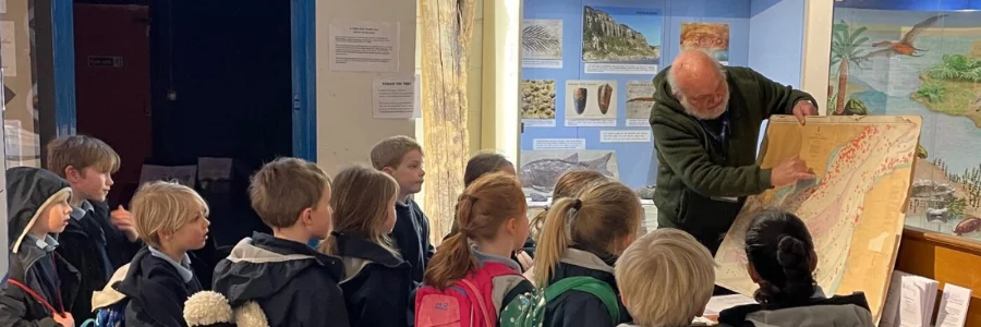 School children learning about fossils at the Shipwreck museum